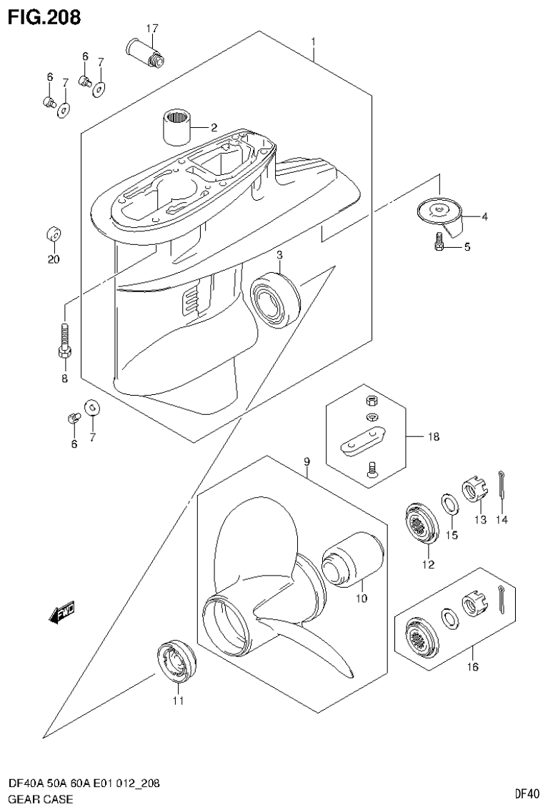 Suzuki DF40AST, DF50A, DF50ATH GEAR CASE (DF40A E1) parts diagram